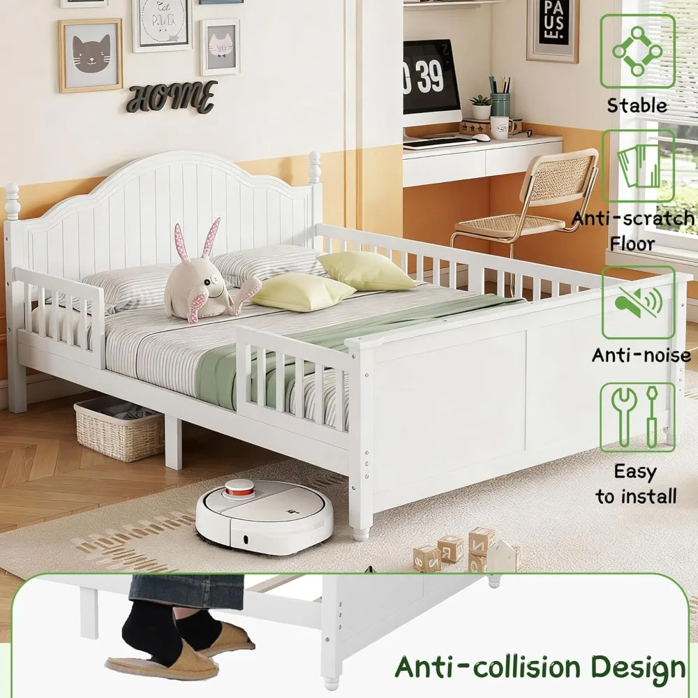 إطار سرير مزدوج الحجم للأطفال مع قضبان قابلة للفصل، وسرير بمنصة منخفضة مع لوح أمامي ولوح للقدمين، وأسرة خشبية مزدوجة مع دعم شرائح #3