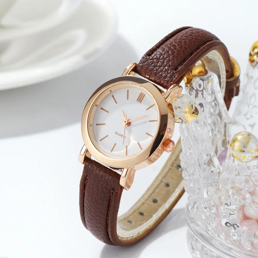 AAAMinimalist White Dial Brown Leather Strap Women Quartz Watch