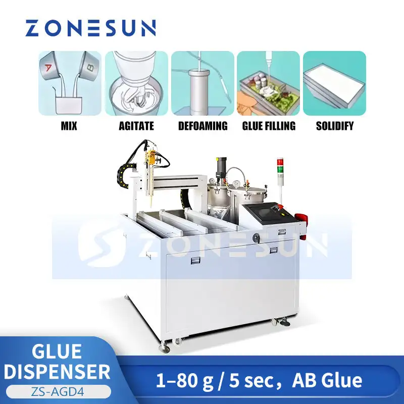 ZONESUN ZS-AGD4 Automatic AB Glue Dispensing Potting Machine Mixing Agitator Vacuum Defoaming Two-Component Epoxy Dispenser