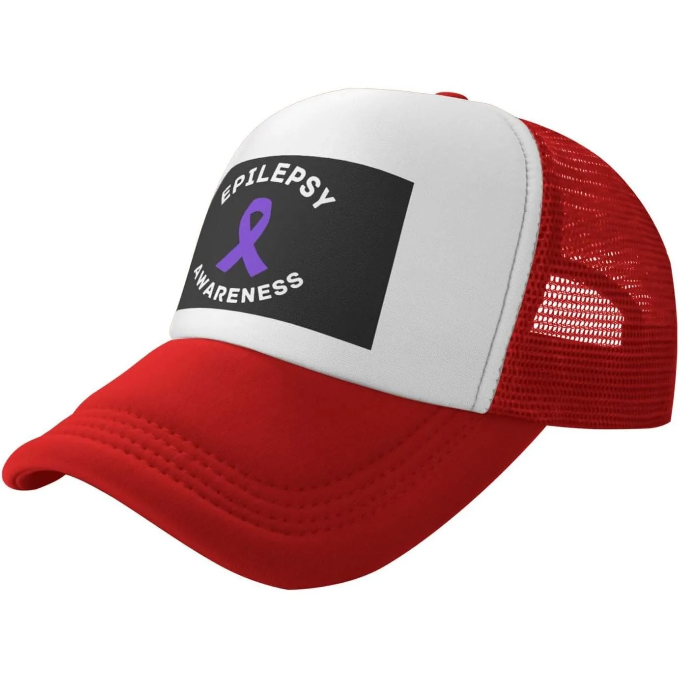 Epilepsy Awareness Trucker Hat Purple Ribbon Mesh Snapback Cap Breathable Unisex Outdoor