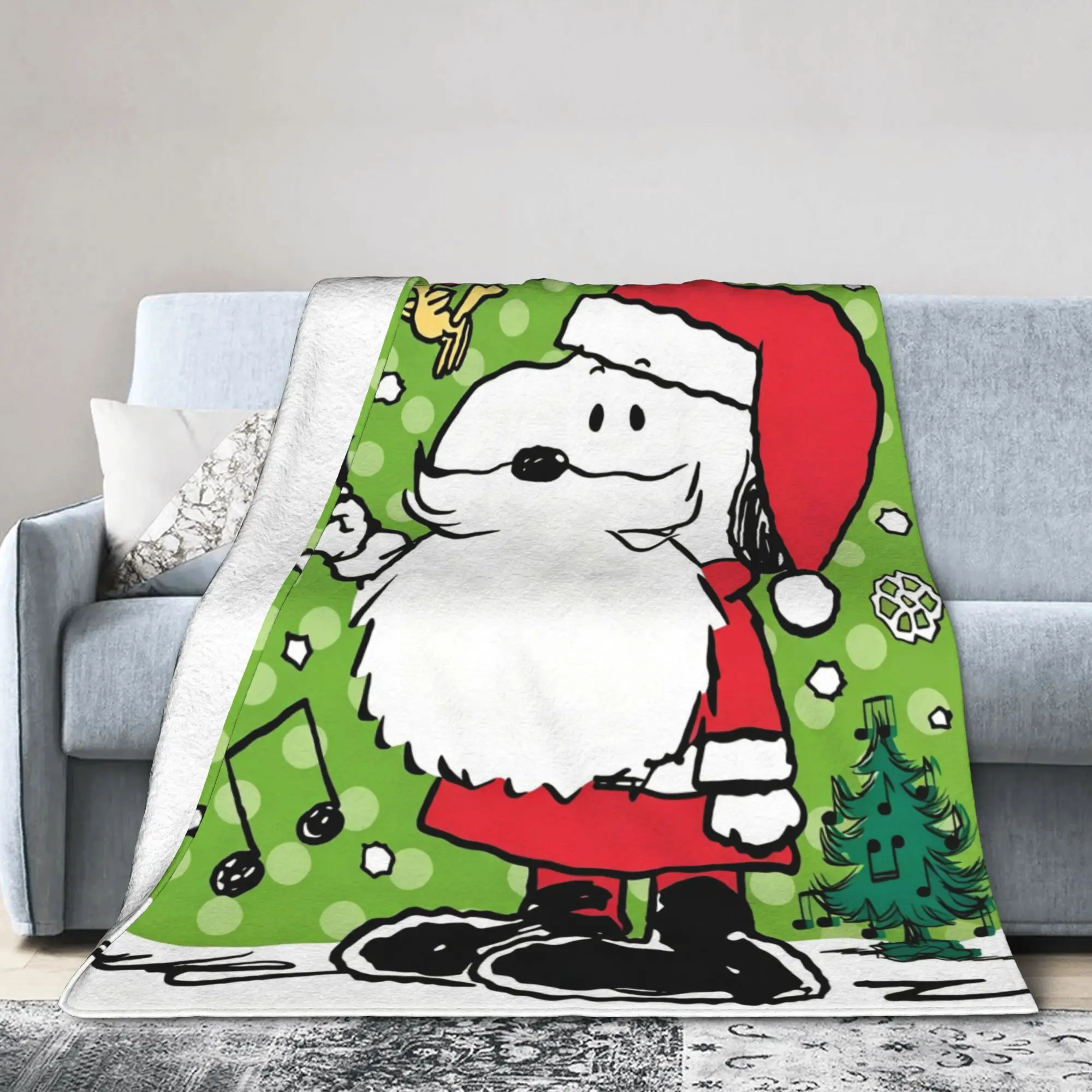 S-Snoopys Xmas Christmas Tree Blankets Velvet All Season  Portable Super Warm Throw Blankets for Bed Outdoor Rug Piece