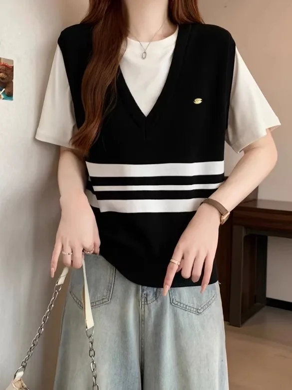 التخسيس فضفاضة تناسب اللون Blo مخطط ort Sve محبوك T irt المرأة Faionable الشباب Sle النسخة الكورية عارضة...