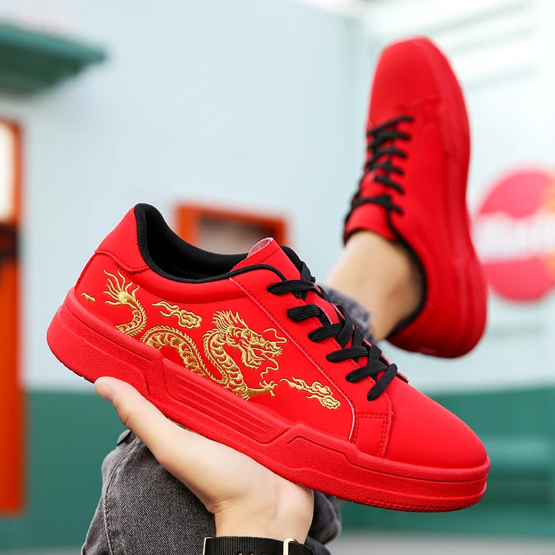 Men's Shoes 2024 Spring New Men's Board Shoes The Year of The Loong National Style Low Top Small Crowd Sports Casual Men's Shoes