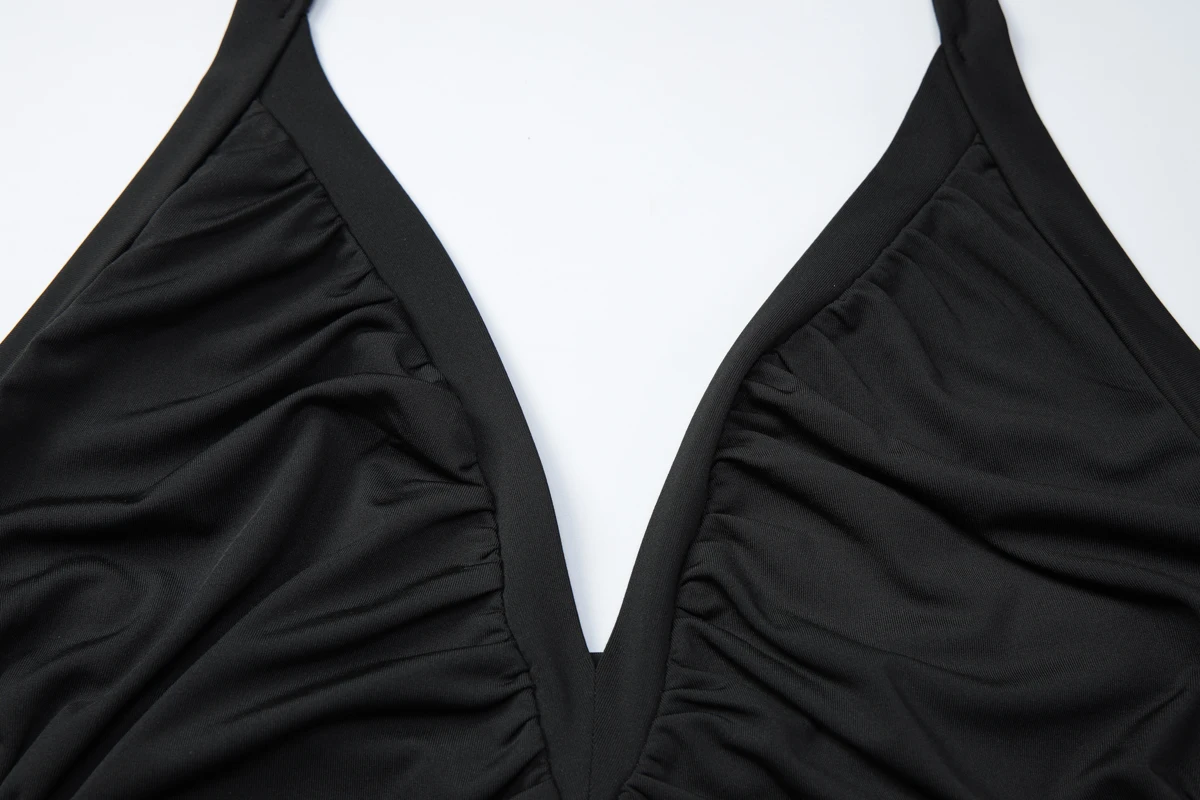 Hugcitar Neckholder V-Ausschnitt Einfarbig Rückenfrei Gerafftes Bandage Sexy Crop Tank Top Sommer Damen Mode Outfit Streetwear Party Club – Detail 5