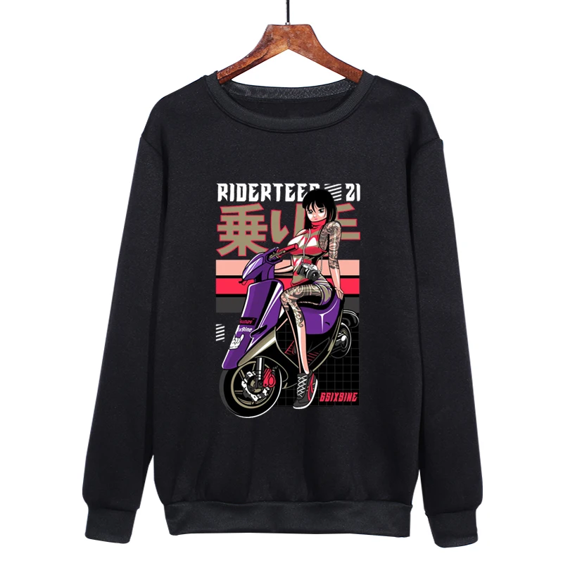 Japão uma mulher piloto em movimento motocicleta hip-hop único hoodies popular confortável letras pulôver novidade bonito estilo casal