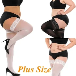 FREEAUCE Long Fishnet Plus Size Stockings with Anti-slip for Women Over Knee Thigh High Socks Sexy Black Lace Sock XXL