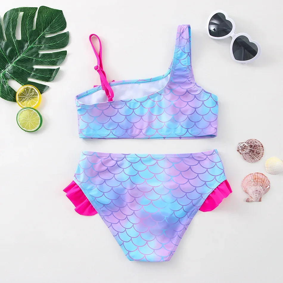 Girls Swimsuit Fashion Mermaid Fish Scale One-Piece Bathing Suits Children Girls Bathing Suits Two-pieces Girls Bikini Swimsuits