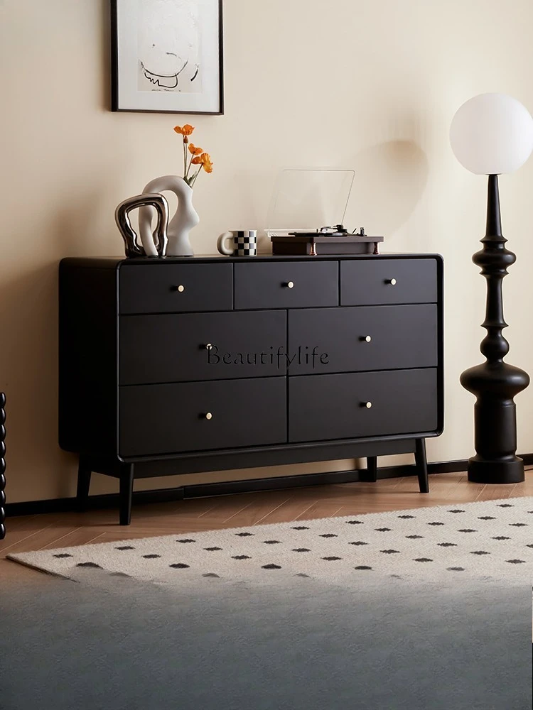 

Solid wood bedroom bedside storage locker living room retro wall chest black