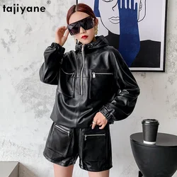 Tajiyane Real Leather Top Autumn Genuine Leather Jackets for Women Black Jacket High Street Hooded Pullover Jaqueta Feminina SGG