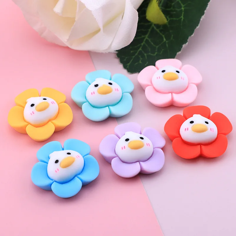 10pcs Kawaii Cute Duck Sunflower Flat Back Resin Cabochons for DIY Jewelry Making Girls Kids Hair Clips Decoration Accessories