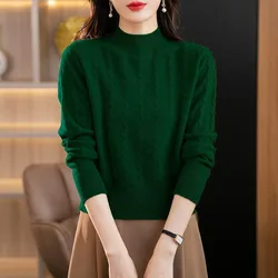 New Autumn/Winter Fashion Korean Edition Thickened Solid Jacquard Small Half High Neck Top Short Loose Versatile Style Sweater