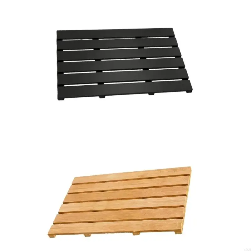 Shower Storage Mat with Slatted Bath Platform and Raised Support Feet for Shower Area, Sink Side, and Tub Side Use Y5GB