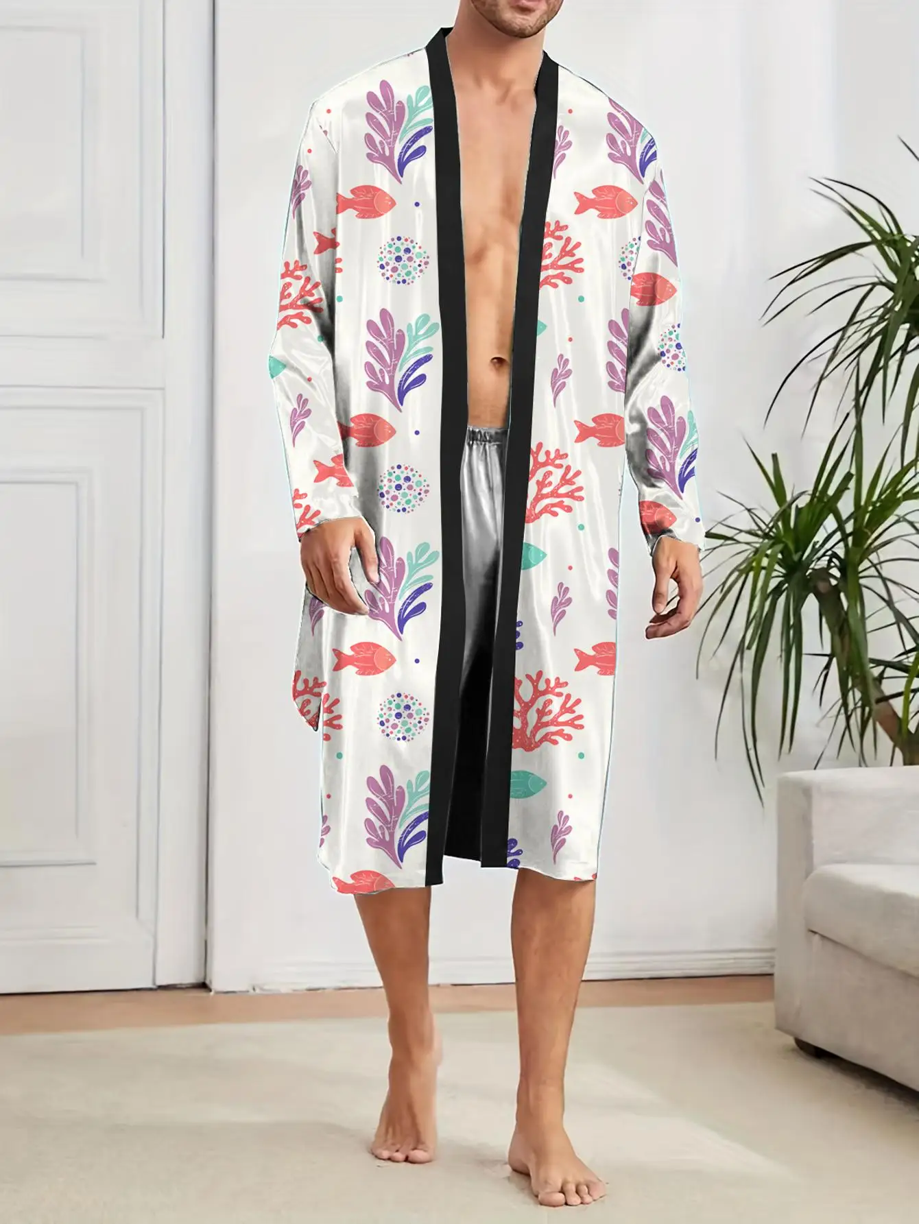 1pcs Men's Robes 2026 Spring/Summer 3D Printed robe Breathable Robe man Men's bathrobe dressing gown Graphic Robes