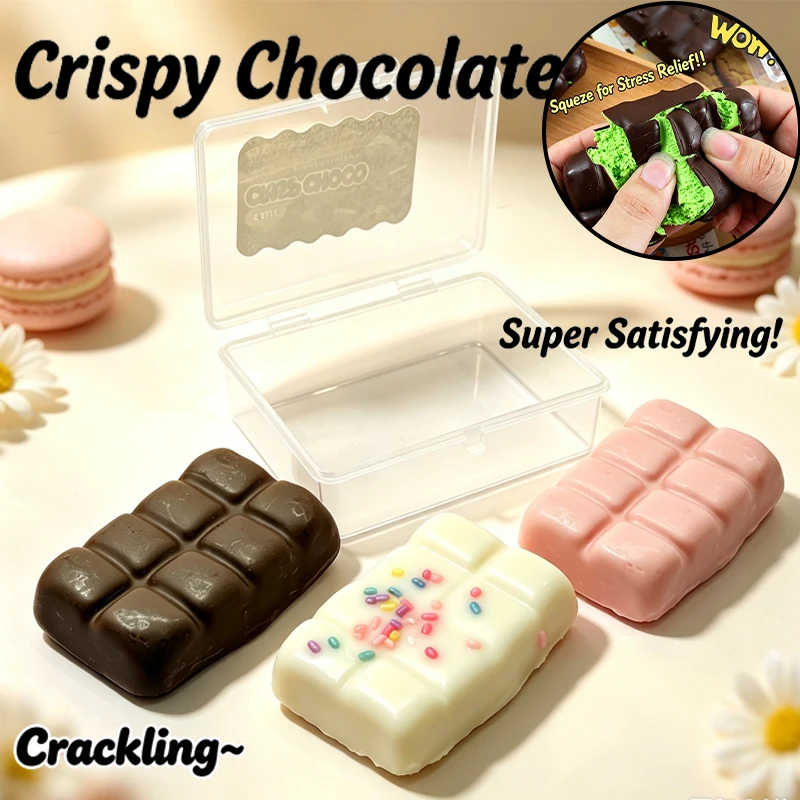 Simulation Chocolate Ice Cream Squeeze Stress Ball Crispy Shell Crack Effect ASMR Sound Emotional Release Sensory Sooth Fidget