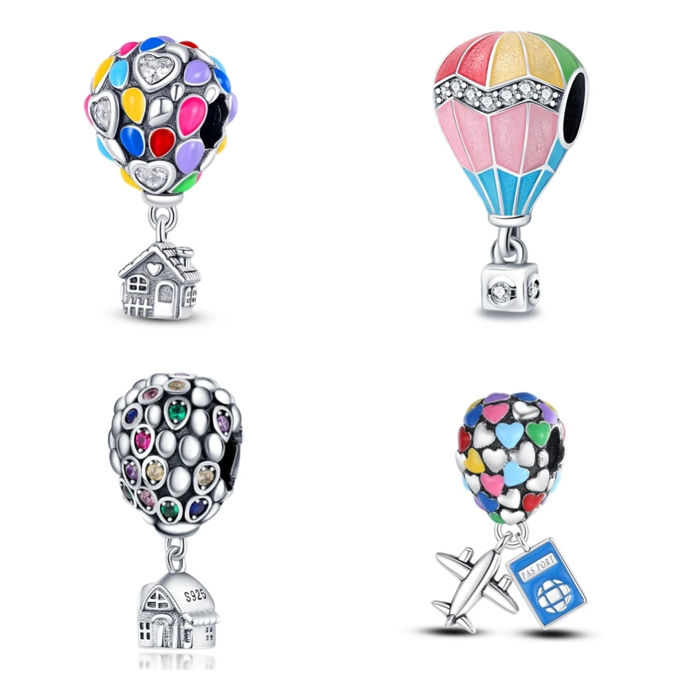 Hot 39 Style 925 Sterling Silver Hot Air Balloon Luggage Travel Series Beads Charms Fit Wear Women Bracelets DIY Jewelry Gift