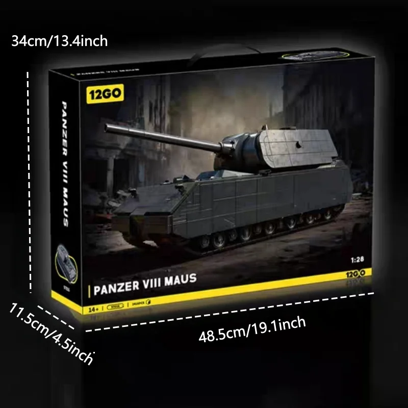 1:28 schaal zware militaire tank bouwstenen, 2416PCS montagestenen model met beweegbare structuur, collectible ornament geschenken