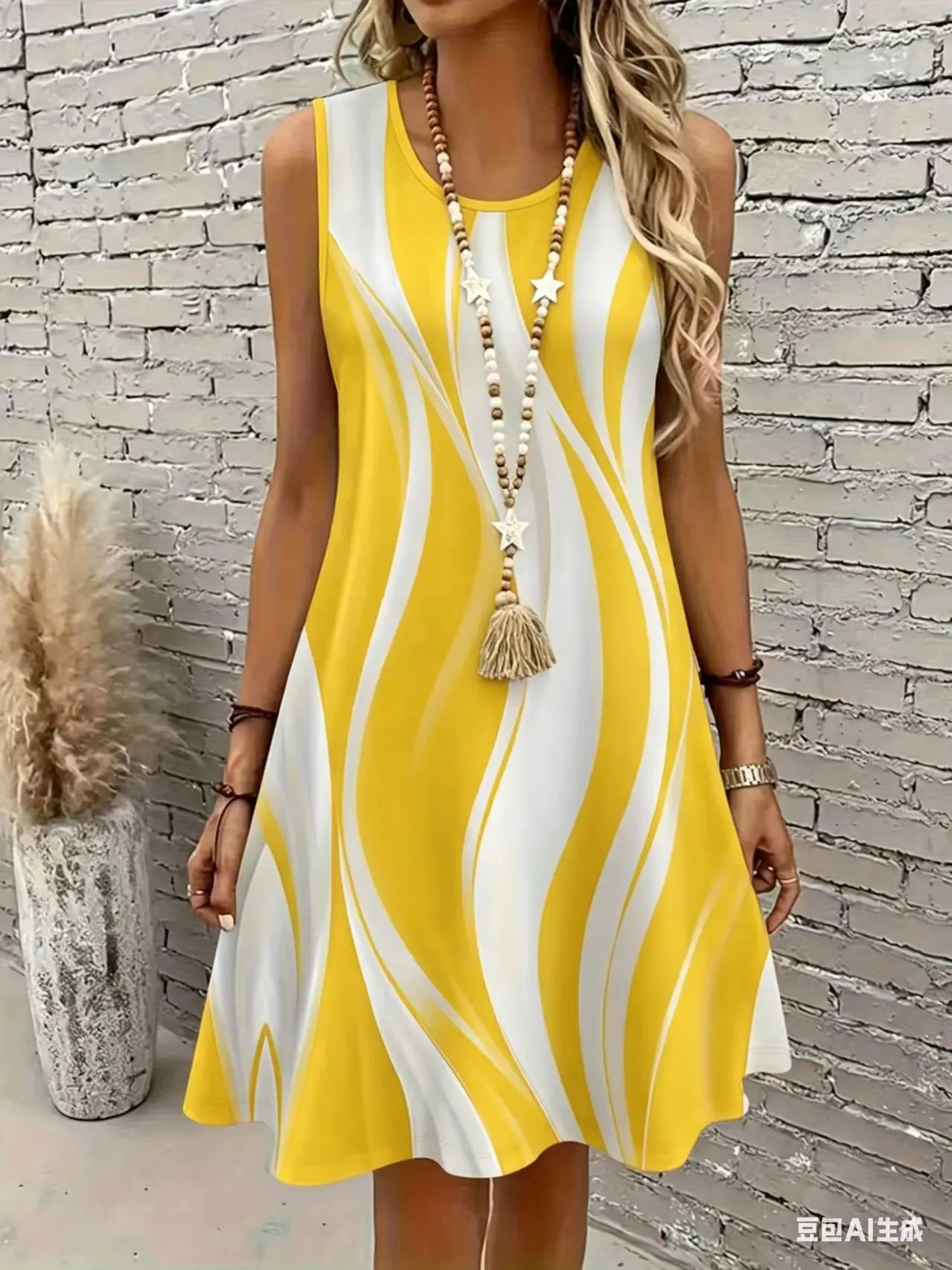Ärmelloses Damenkleid, elegantes, modisches, gestreiftes, lässiges Minikleid, Sommer-Strandkleid für Damen