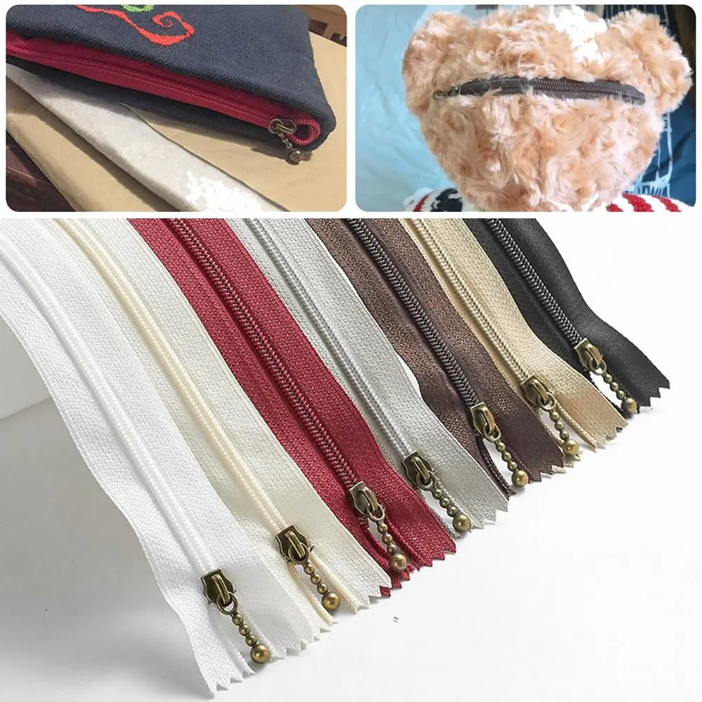 

10Pcs DIY Bag Hardware Bronze 3# Close-end Zip Replacement Handmade Round Bead Modeling Zipper Craft Zip Fastener
