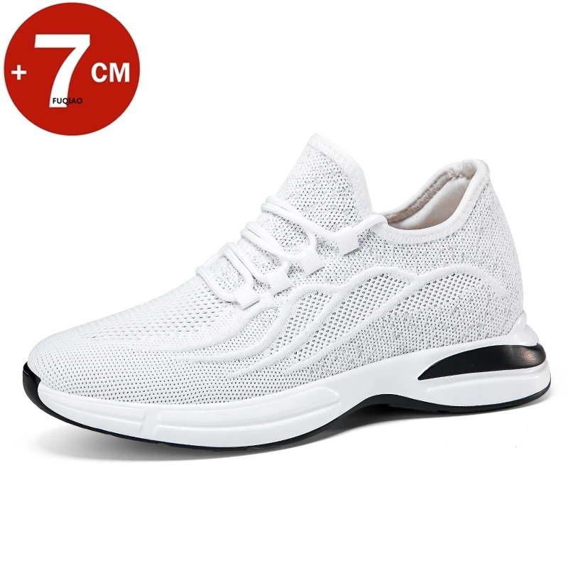 

winter Men Elevator Shoes Breathable Mesh Height Increase Sneakers Men Shoes Inner Length 7cm Outdoor Leisure White Taller Shoes