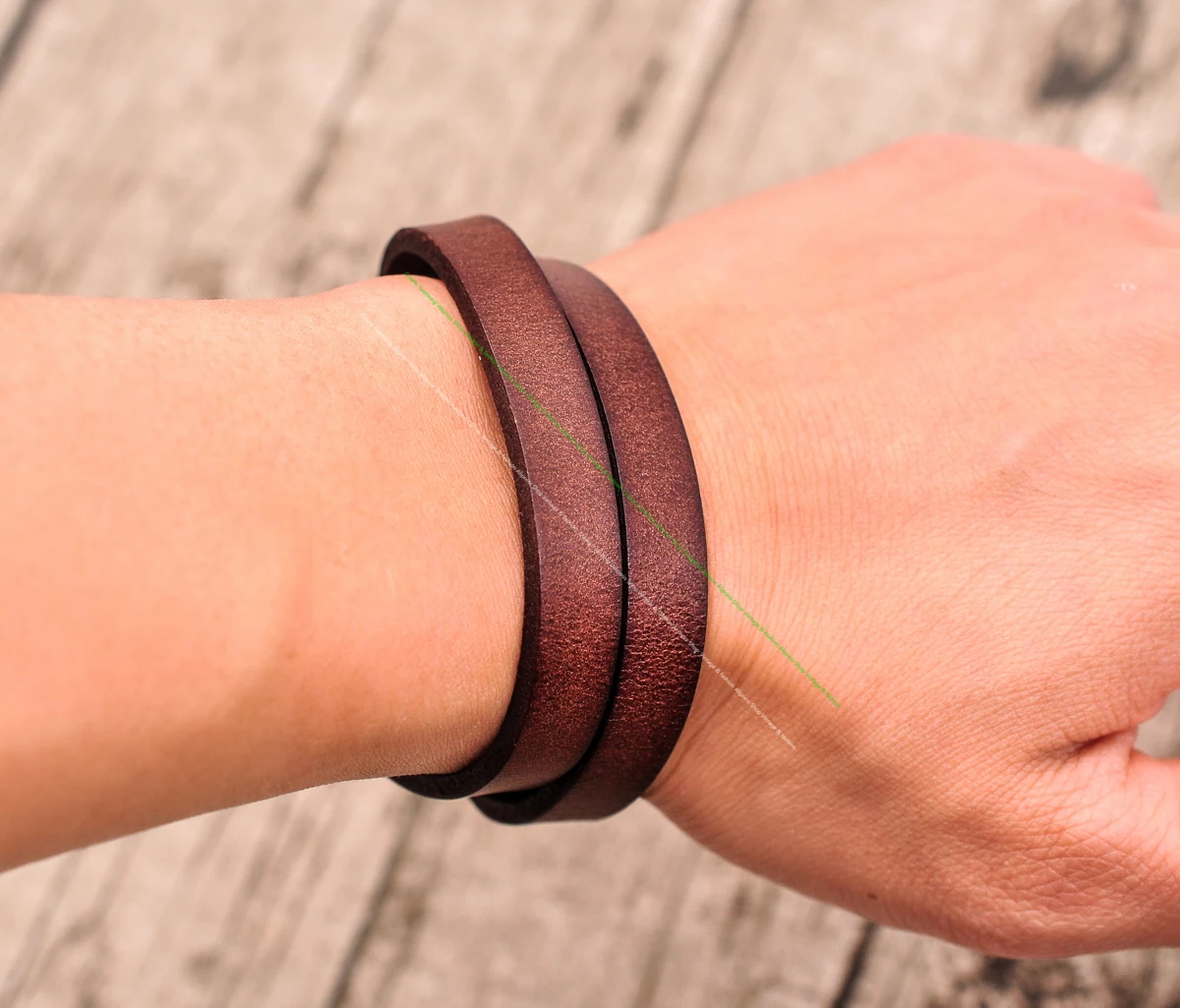 G564 Dark Brown Biker Western Quality Double Wrap Cowhide Genuine Leather Bracelet Cuff  Wristband Friendship Gift