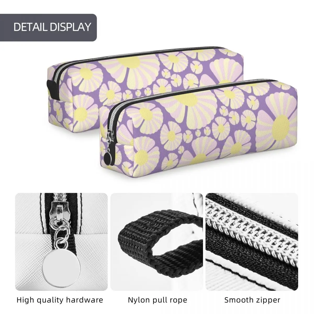 Happy Daisy Pencil Case Cute Flower Floral Pen Holder Bags Girls Boys Large Storage Office Zipper Pencilcases