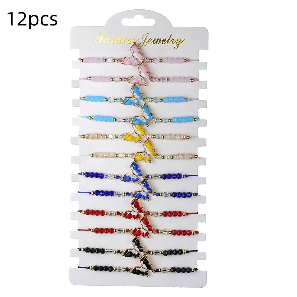 12pcs Butterfly Charms Bracelet Set Acrylic Beads Rope Bracelet Set Handmade Adjustable Bracelets For Women Jewelry Gifts