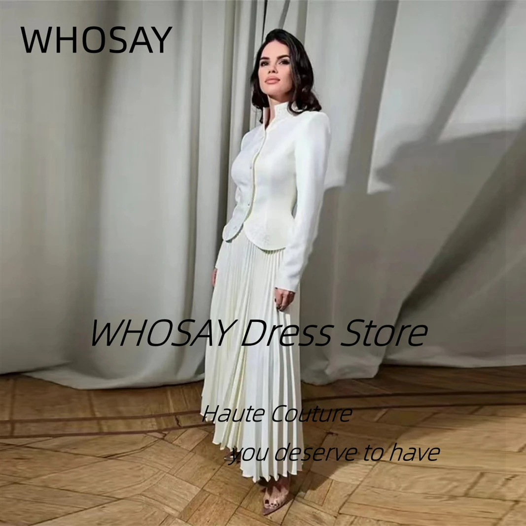 WHOSAY Office Ladies 2 pezzi abiti Prom Party maniche lunghe bottoni abiti da sera pieghe lunghezza caviglia abito da banchetto speciale