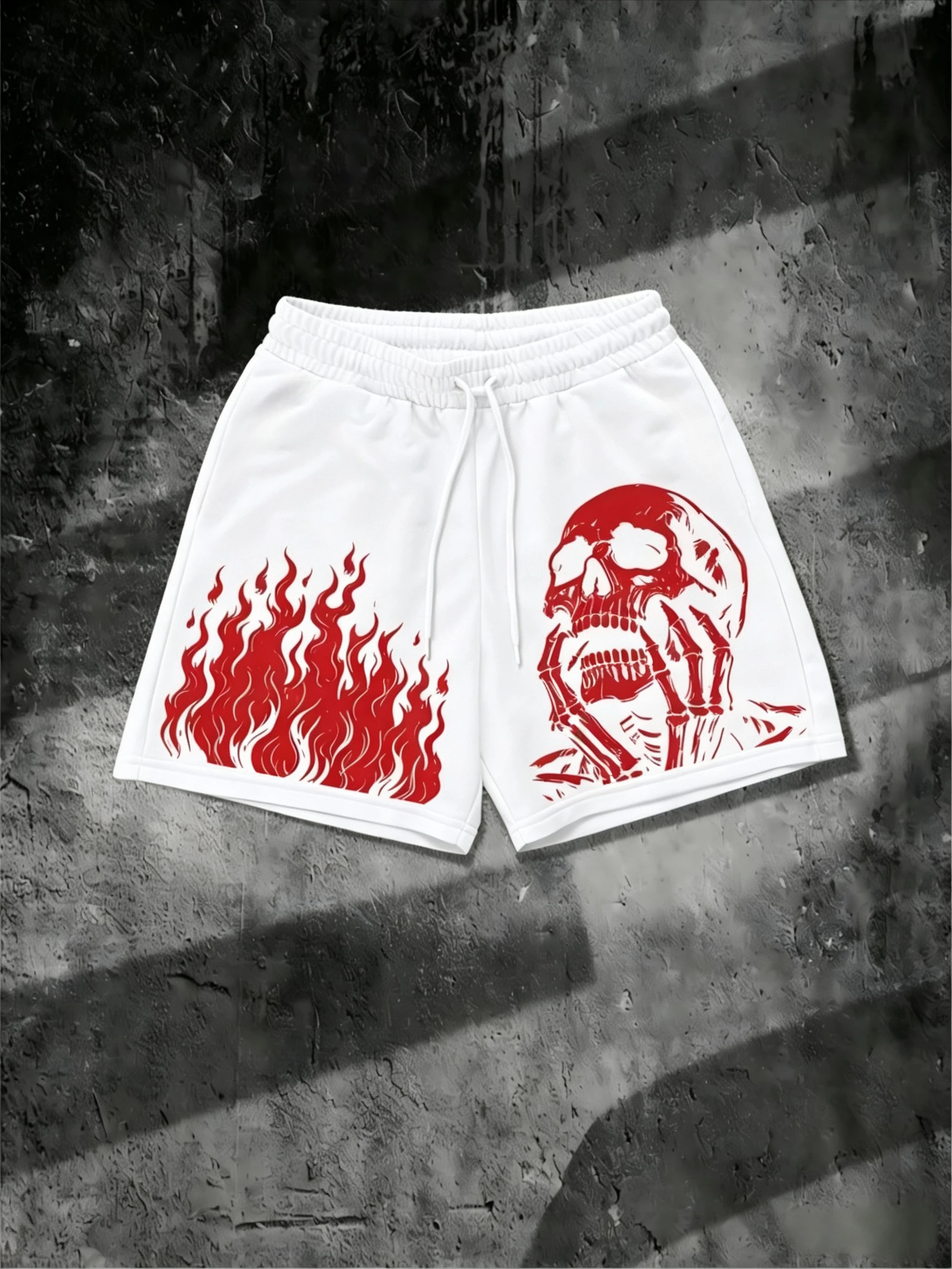 European and American Men Summer Flame Skull Print Comfortable Breathable Shorts Outdoor Leisure Trend Thin Vacation Shorts Moto