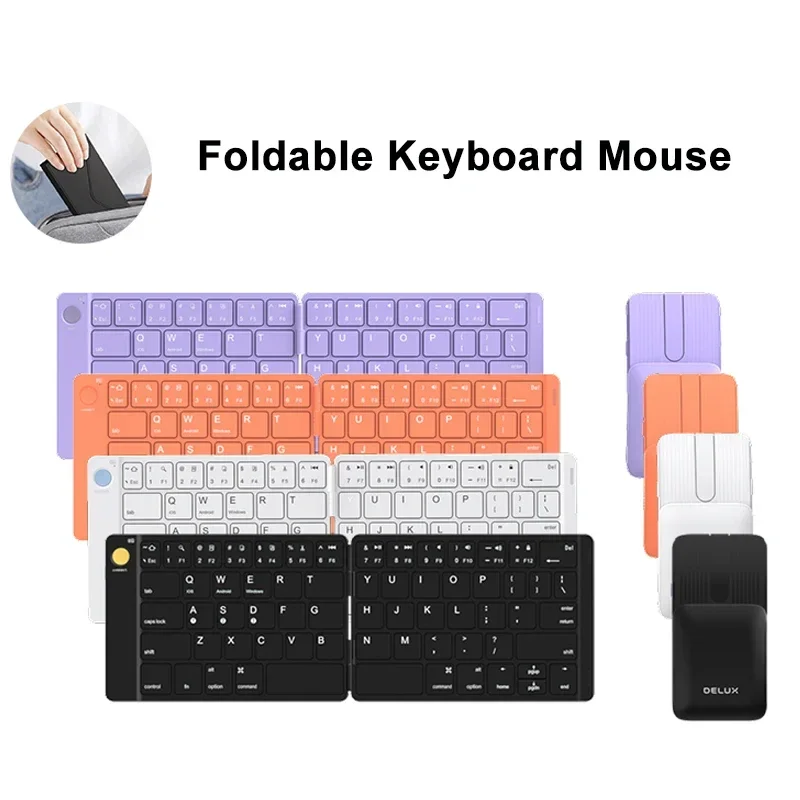 Keyboard Portable Mini Three Folding Bluetooth Keyboard Mouse Wireless Foldable Keypad for IOS Android Windows ipad Tablet Stand