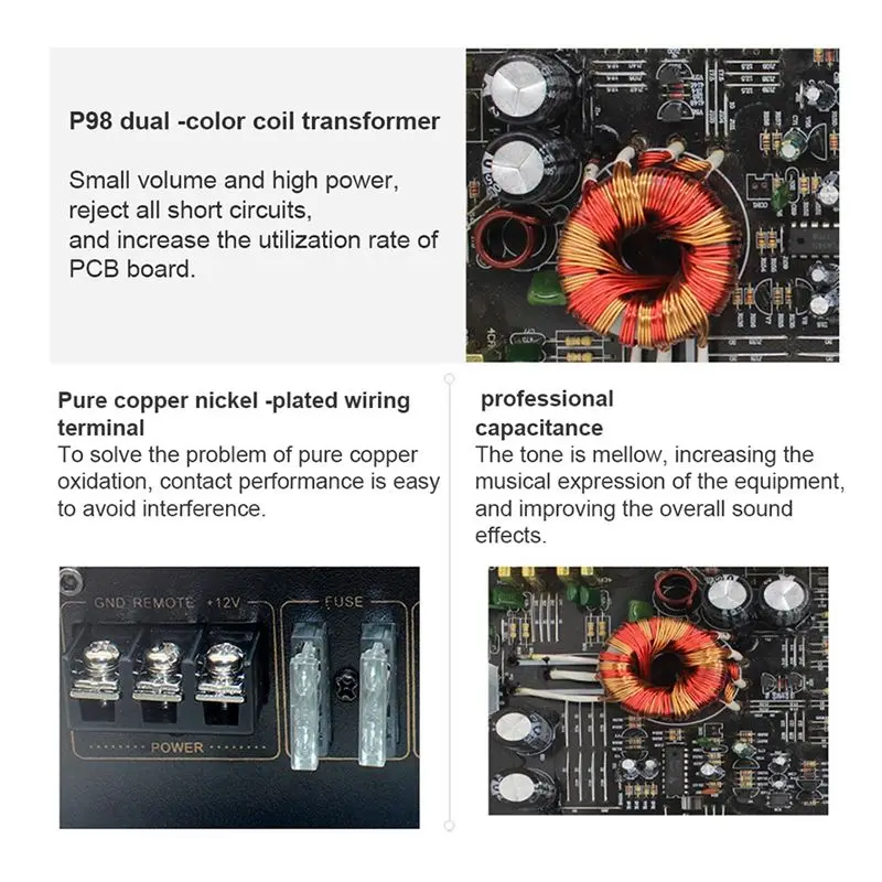 DTC5 Car Audio Power Amplifier 12V 7800W 4 Channel Stereo Audio Adjustable Front and Rear Sound Field Car Sound Amplifier