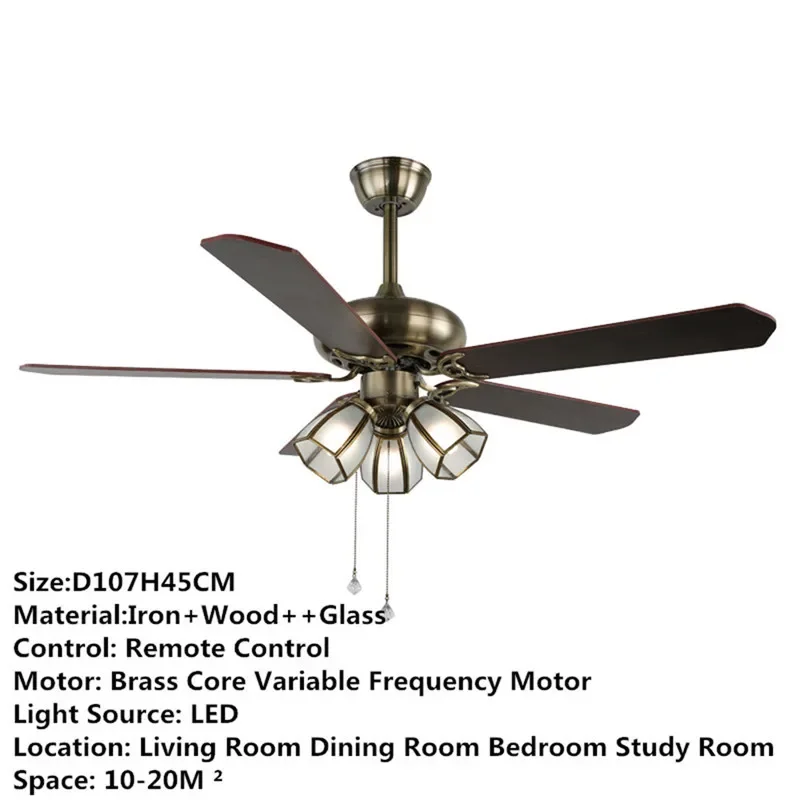 RONIN European Luxury LED Fan Light American Retro Living Room Restaurant Bedroom Ceiling Fan Light Remote Electric Fan Light