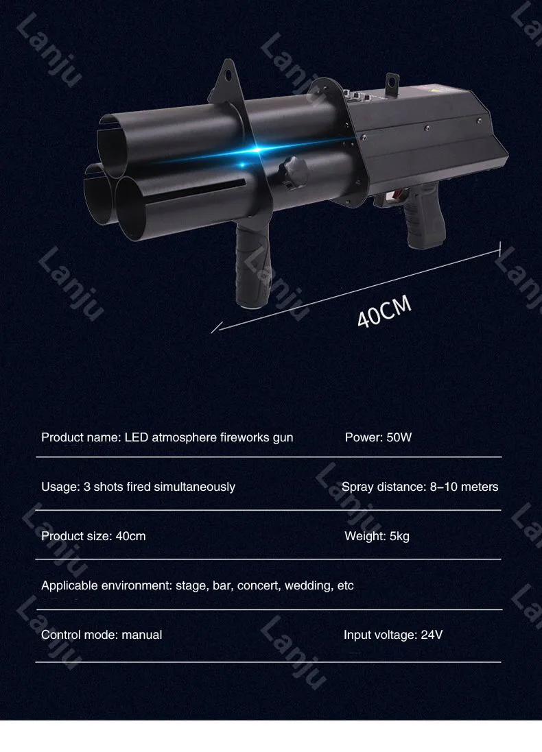 LED 3head electronic fireworks gun Disco DJ handheld atmosphere paper jet printer wedding colored paper gun Stage lighting props