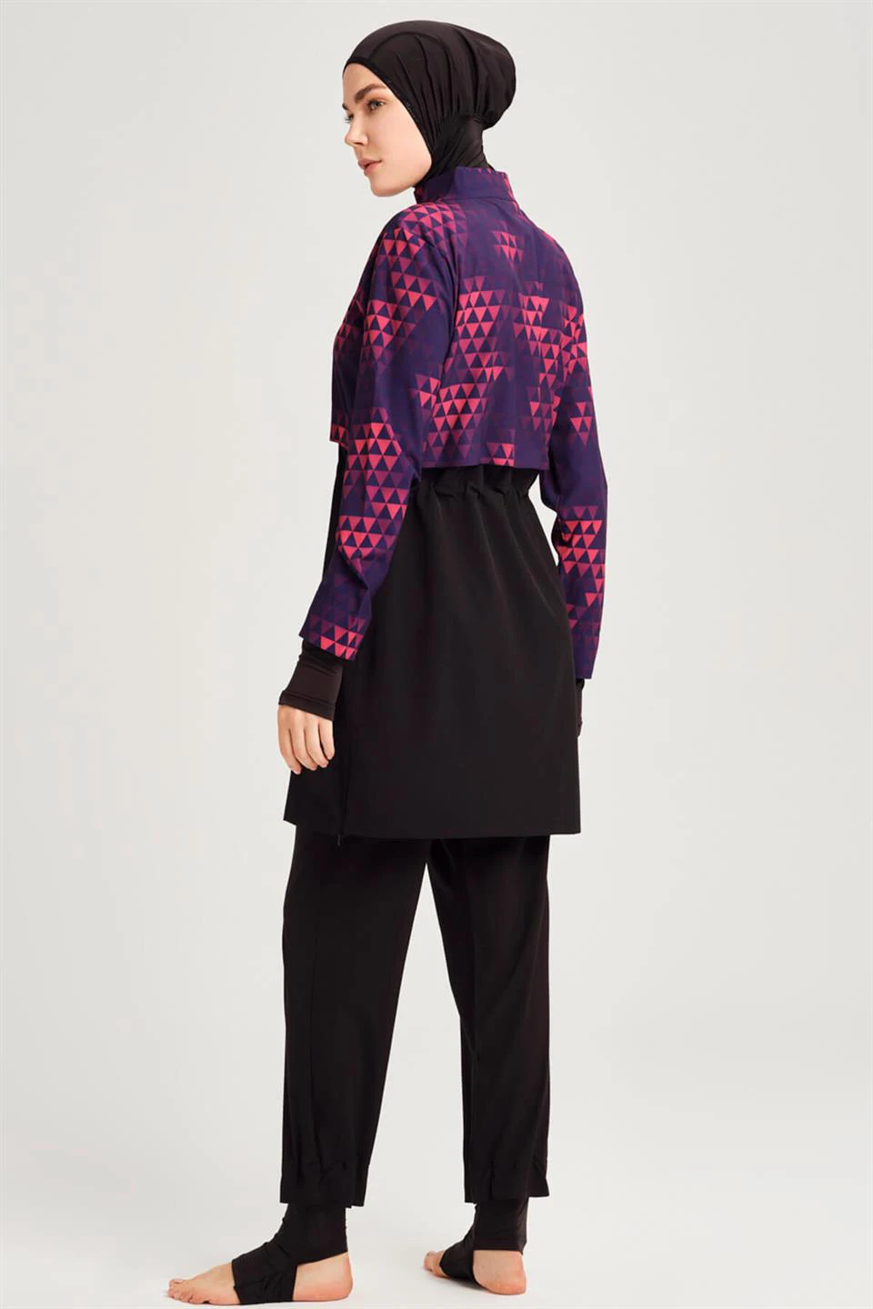 4 قطعة/المجموعة Burkini فام Musulmane الطباعة رياضية فضفاضة تناسب قابلة للتمدد UPF50-UV حماية ملابس السباحة مع سحاب