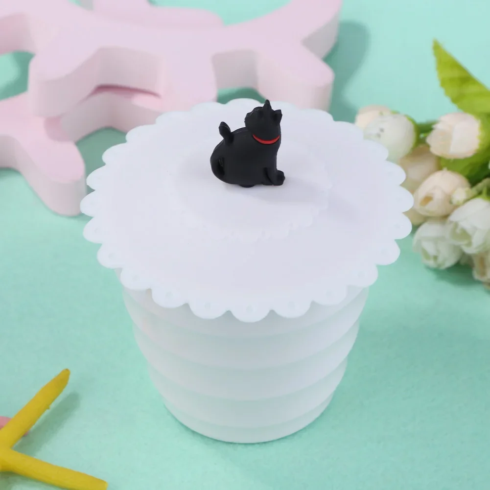 Cute Cat Food Grade Silicone Cup Lid Leakproof Cup Cover Reusable Mug Cover Anti-dust for Coffee Tea Drinking Cup