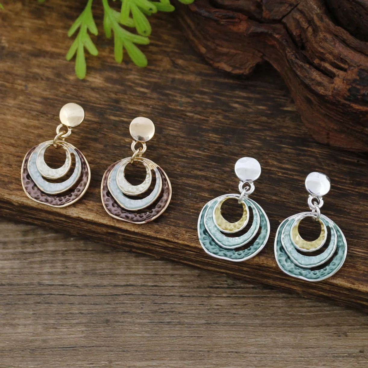 Jewelry DIY accessories new enamel color three-layer round ring stud earrings pendant set, women's simple and advanced sense hol
