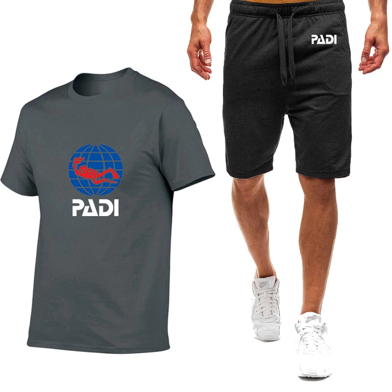 2024 estate Scuba Driver Padi Logo stampa di alta qualità girocollo manica corta top + moda pantaloni sportivi con coulisse set sportivi