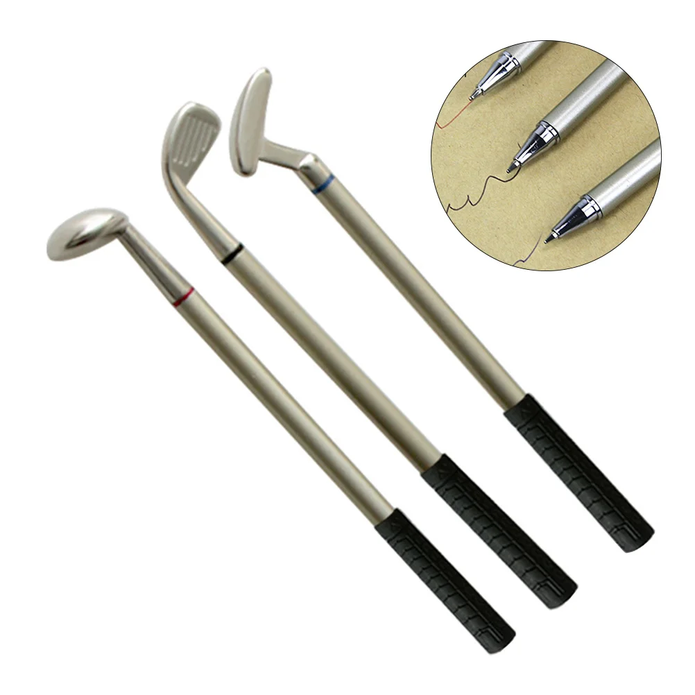 

3pcs Golf Gift Pen Alloy Creative Ballpoint Pen Mini Putter Desk Decoration Office Stationery Souvenirs For Birthday Wedding