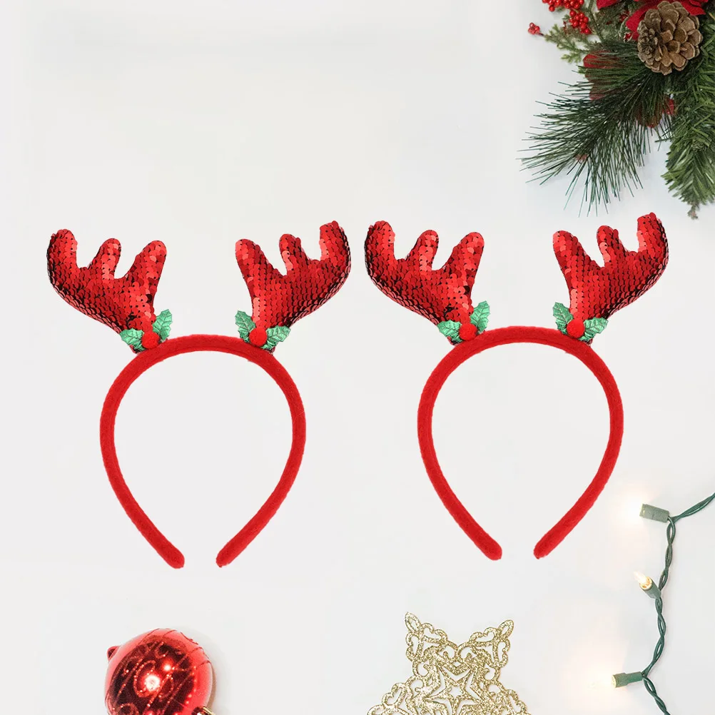 

2Pcs Christmas Elk Antler Headband Sequined Stretchy Decorative Hair Hoop for Christmas Party Hairband Gift Hair Hoop