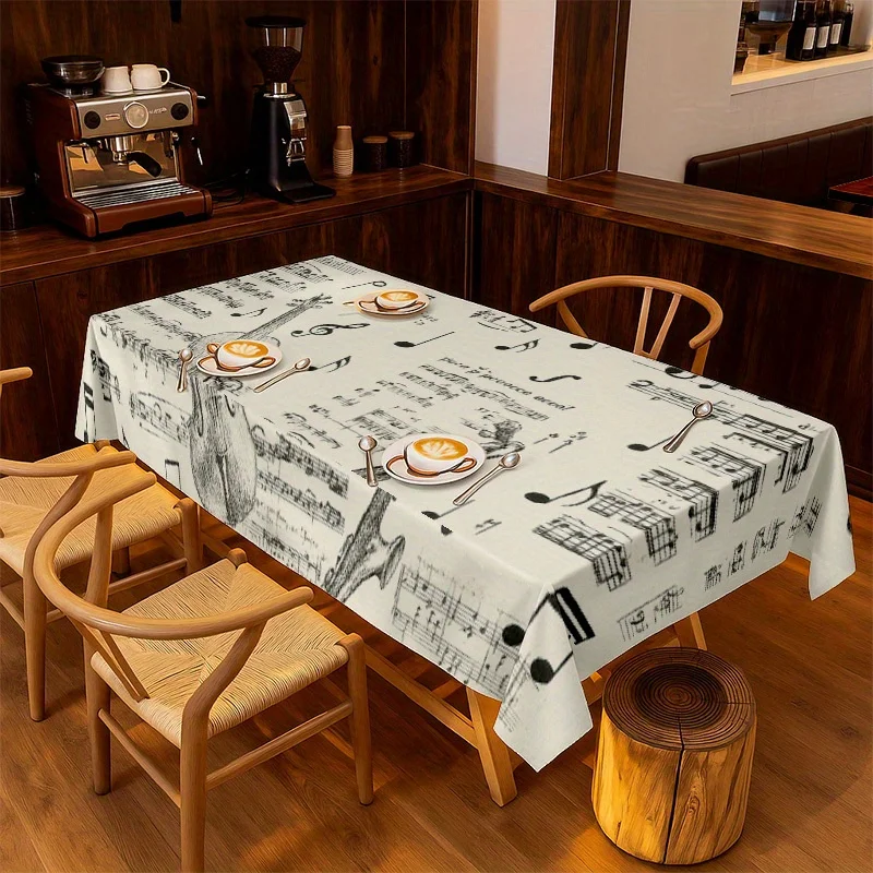 Soft, fashionable and beautiful violin and note pattern tablecloth, machine washable and easy to cleanxzj