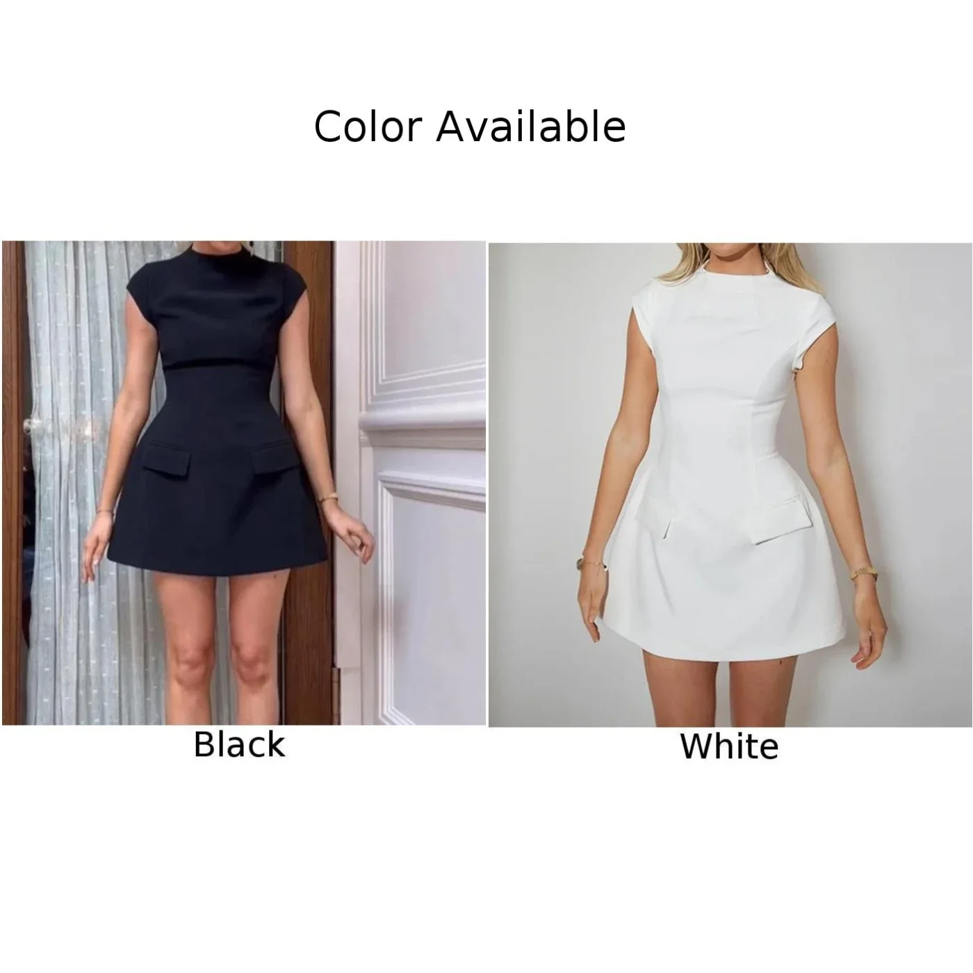 Feminino elegante vestido curto fino, O-Neck, Linha A, Senhora do escritório, Vestes pendulares, Vestido de festa, Moda