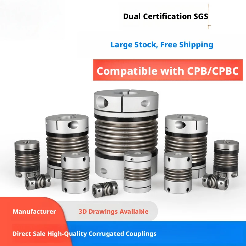 Bellows Coupling, 7075 Aluminum + 304 Stainless Steel, H6 Bore, Zero Backlash, -35°C to +80°C, M3–M10 Screws, CPB Series