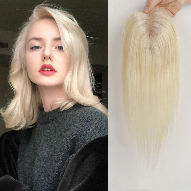 Haartoppers Blond Bruin Ombre 100% Remy Echt haar Topper Haarstukken voor Vrouwen 150% Dichtheid Zijde Basis 3Clip in Toppers 12 inch