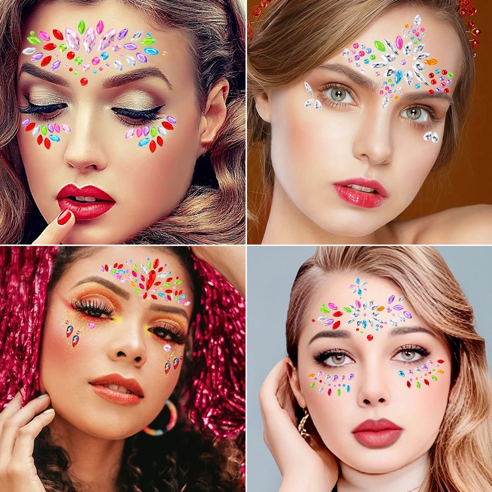 

1PC 3D Random Colorful Self-adhesive Mixed Crystal Eye Sliders Festival Party Girl Face Makeup Decals DIY Halloween Gem stickers