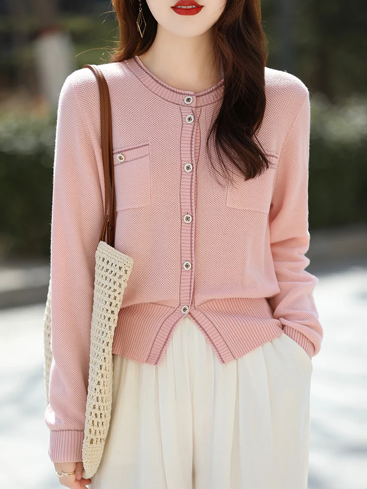 Women's Long Sleeve Silk Knitted Cardigan Chic Tops O-Collar Causal Coat Loose Comfortable Soft Female Jacket for Spring Summer