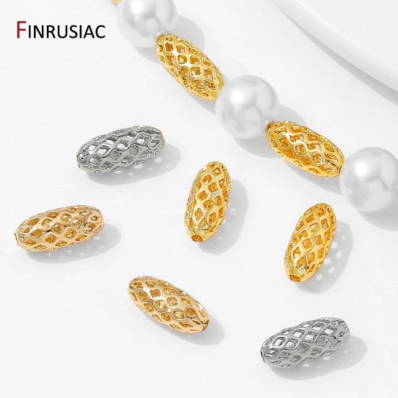 10 قطعة 14/18 كيلو مطلية بالذهب النحاس الجوف خزر عازل ، البيضاوي فاصل الخرز ل سوار ذاتي الصنع صنع الإمدادات ، مواد المجوهرات