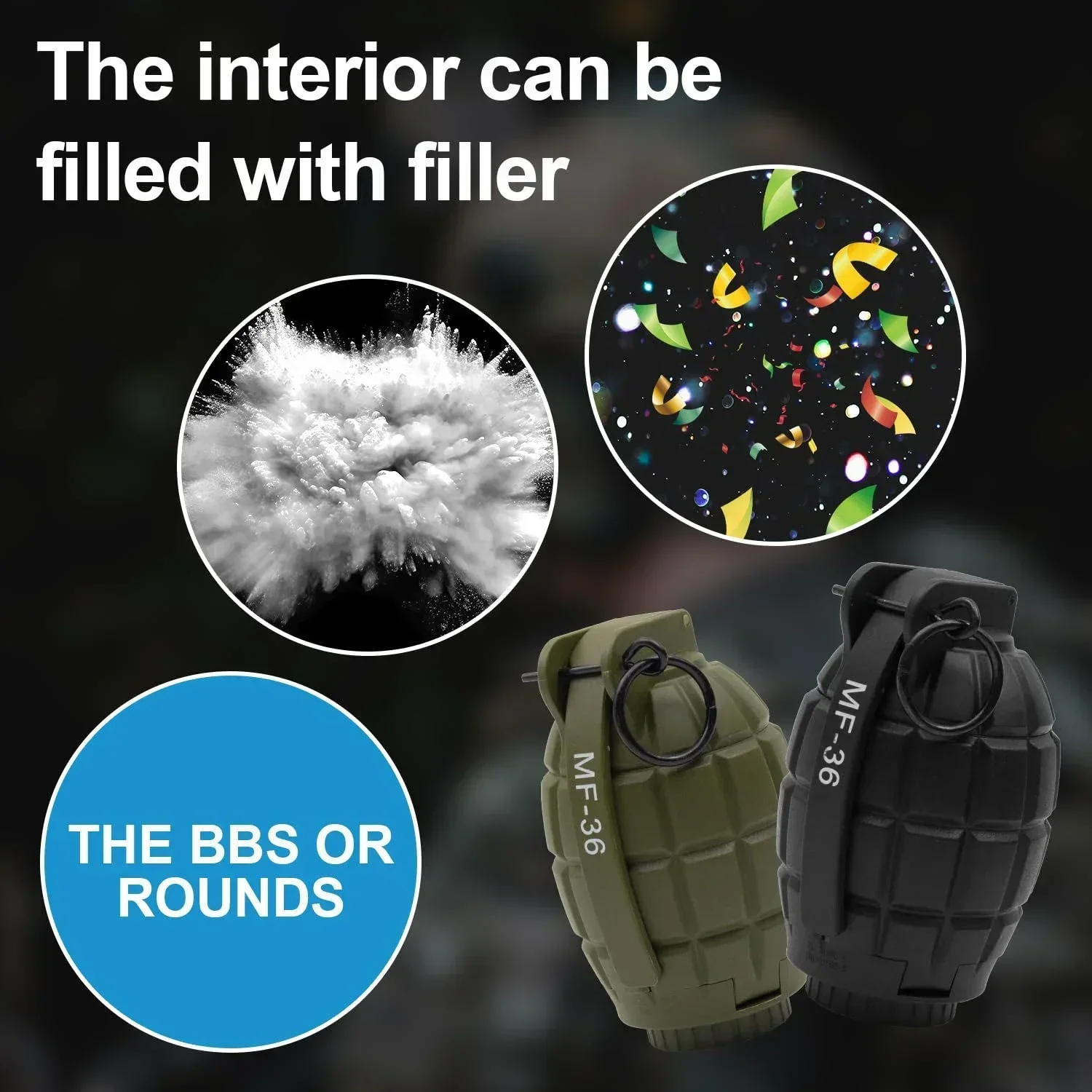 K2PCS MF-36 Hand Grenades Plastic Toy Reusable Spring Powered Impact Grenades Model For Sirsoft Paintball CS Game Role Play Prop