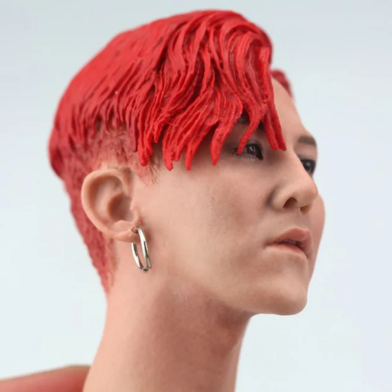 1/6 Scale Red Hair G-Dragon Head Sculpt Korea Star Bigbang Head Carving for 12in Male Soldier Body Model Toys