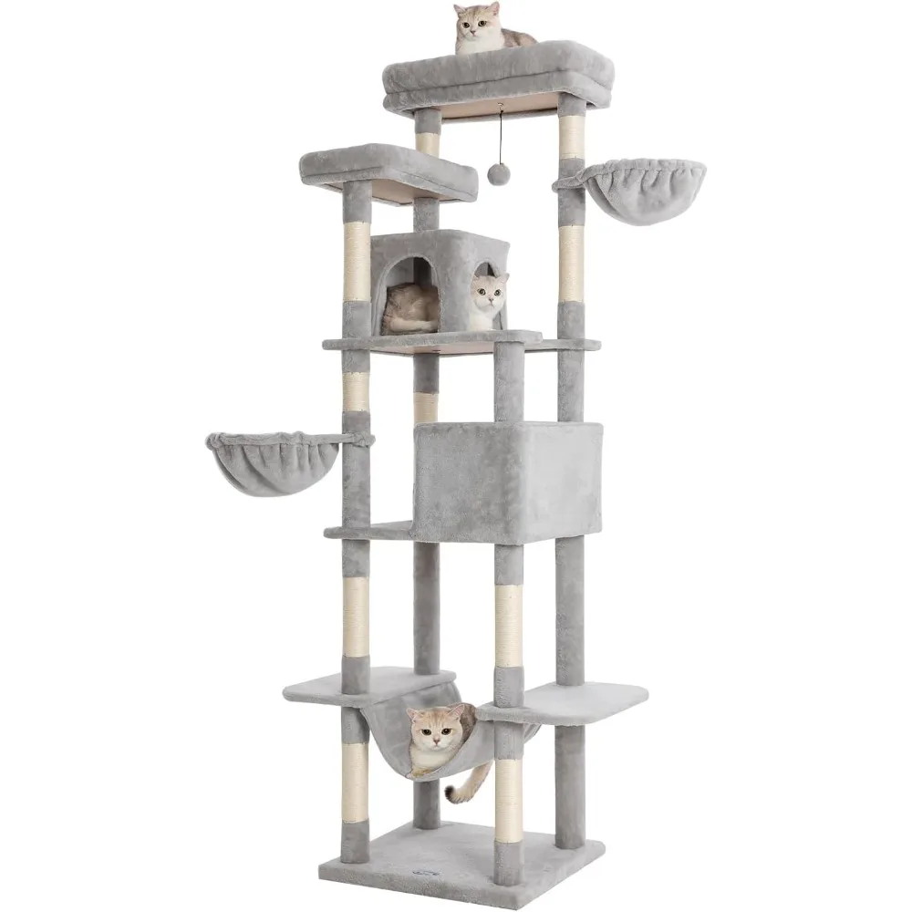 

Cat Tree, 81-Inch Tall Cat Tower with Scratching Post, Plush Multi-Level Cat Condo with 2 Perches, 2 Caves, 2 Basket, Hammock fo