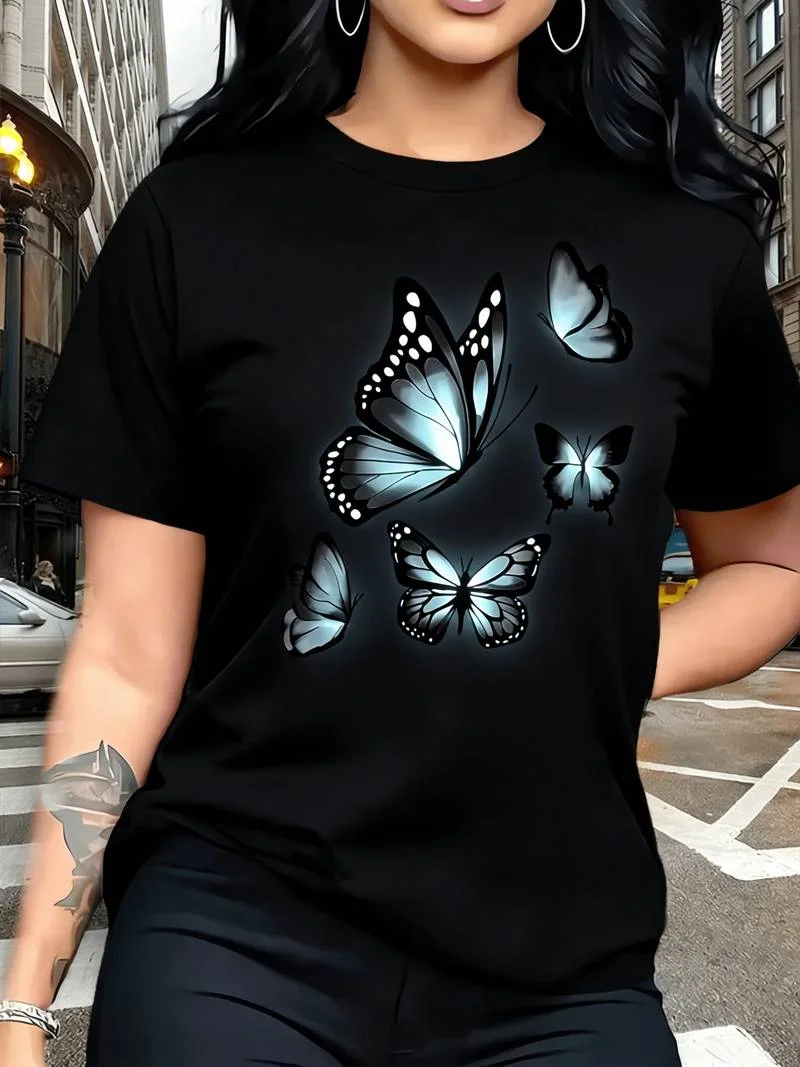 Butterfly T Shirt for Women Dark Butterfly Graphic Print Casual Short Sleeve Trendy Statement Tee Fashion Daily Street Wear Top