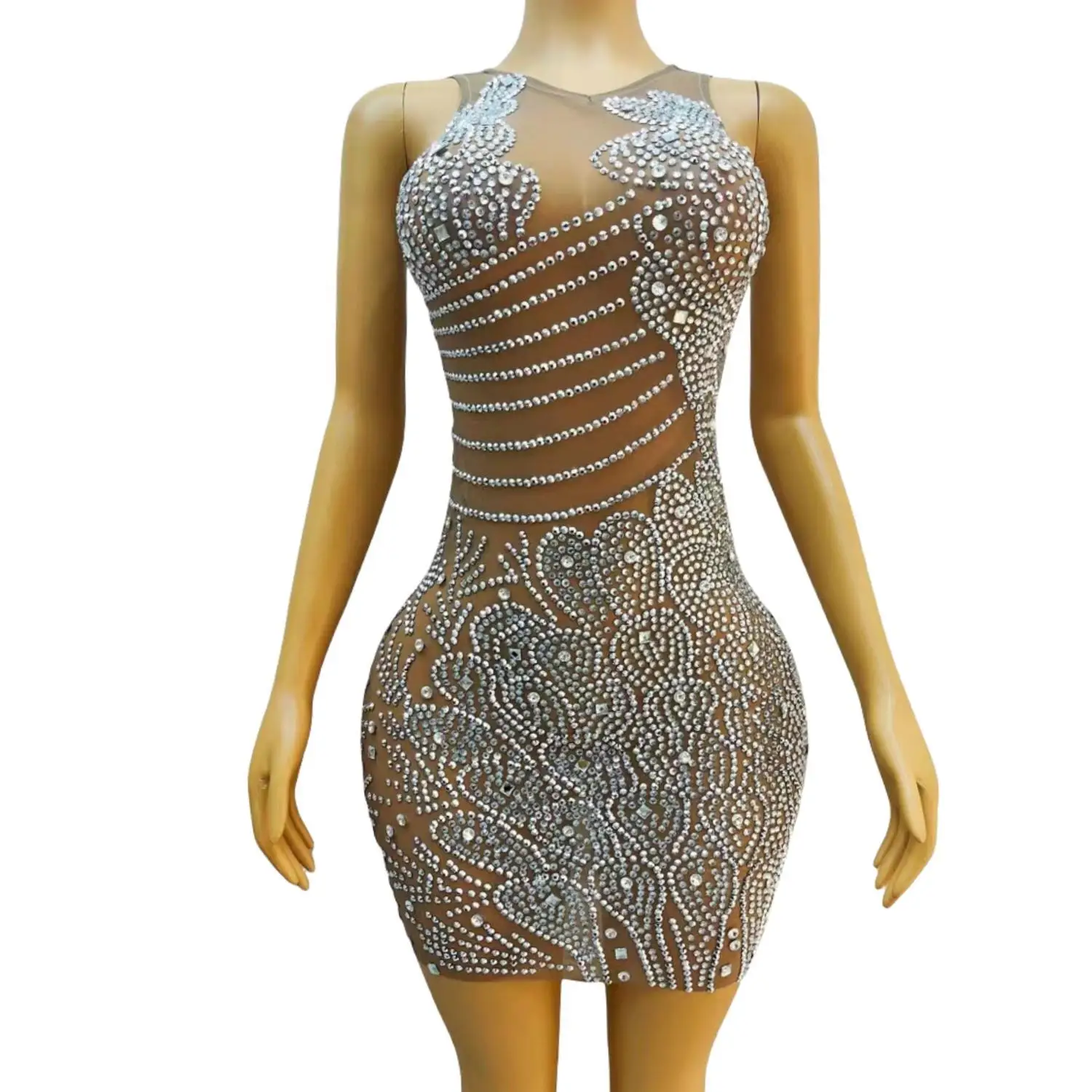 Luxury Fashion Women Birthday Party Gowns Sparkly Beaded Crystals Silver African Black Girls Short Prom Dresses for Women Yunduo